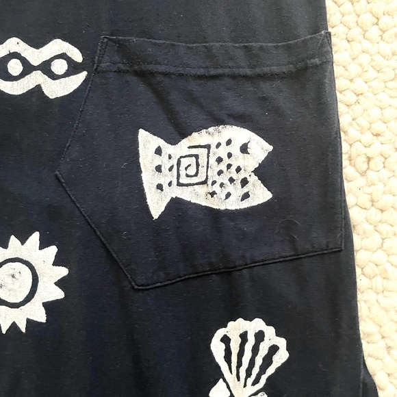 Vintage Cover Charge Ocean Hand Printed Tunic Dress, Large Black White - Picture 8 of 12